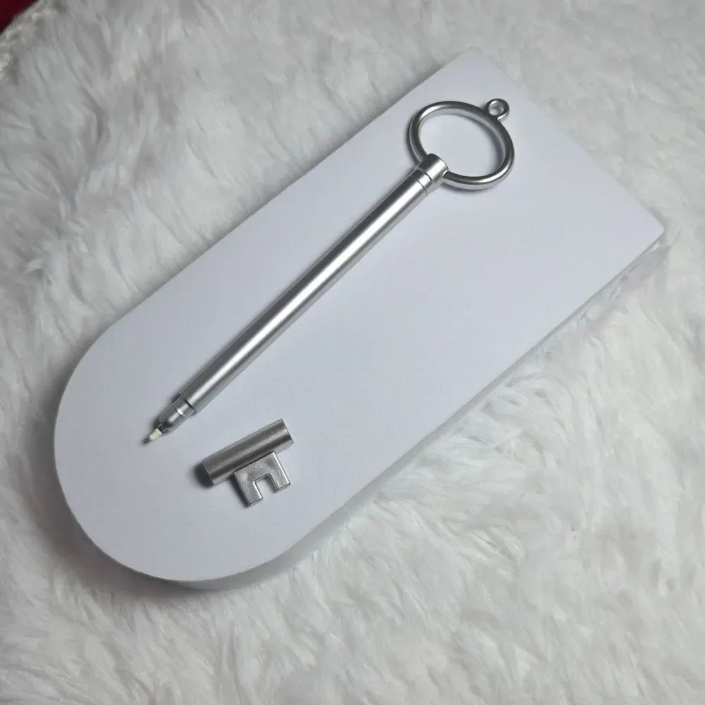 Skeleton Key Ballpoint Pen – Silver Decorative Writing Pen Gothic Desk Accessory
